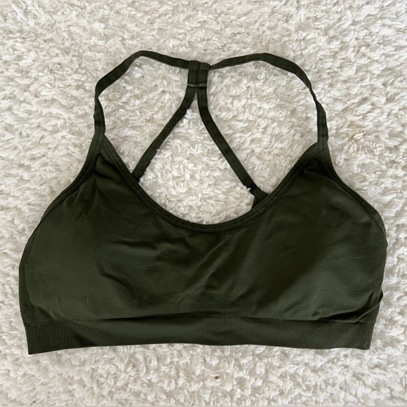 Fabletics Workout Set-Olive Bra & Pink/Olive/Gray Camo Leggings (Size Small) - Picture 2 of 8